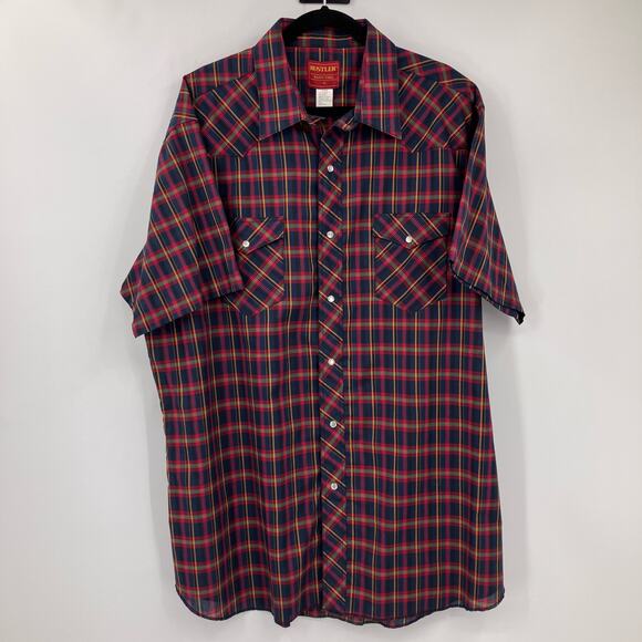 Vintage Rustler Blue Red Green Plaid XLong Tails Pearl Snap Western Shirt Top - Picture 1 of 9